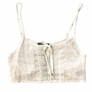 LF Stores Mieeion Ivory Lace Crop Top XS NWT Boho Tie Front